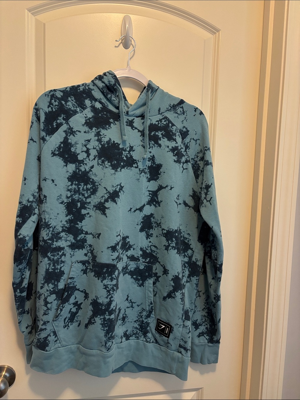 Gymshark Teal and Black Tie-Dye Pullover Hoodie
